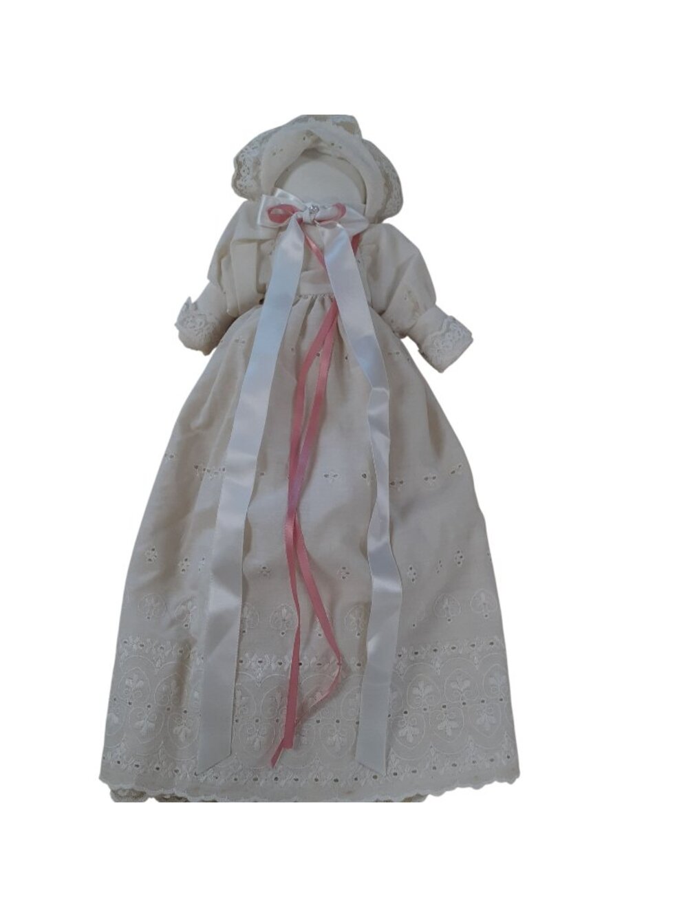 Vintage Handmade Doll Dress Full Slip Eyelet Ribbons